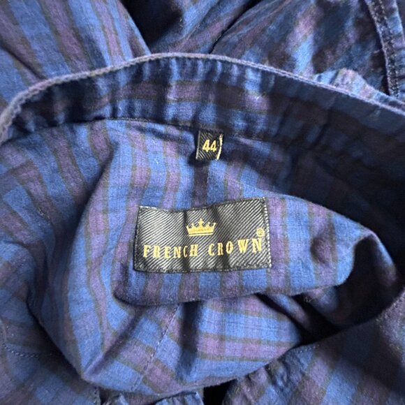 French Crown Mens Blue Purple Plaid Casual Long-Sleeve Henley Shirt Size 44 - Picture 3 of 8